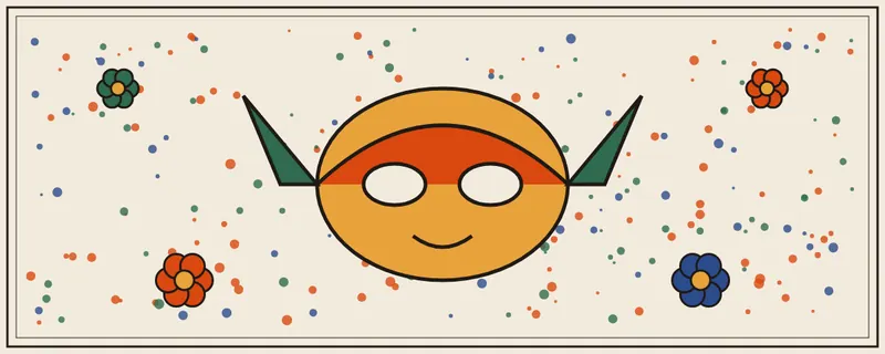 Ilustración de una máscara de Carnaval de Barranquilla con flores y confeti para febrero