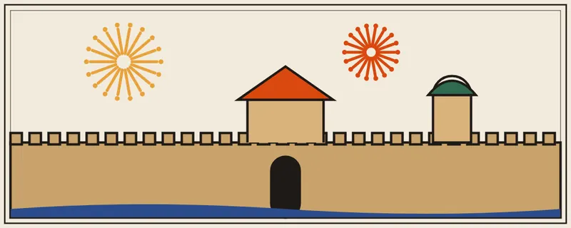 Murallas de Cartagena con una garita y fuegos artificiales para la independencia de noviembre