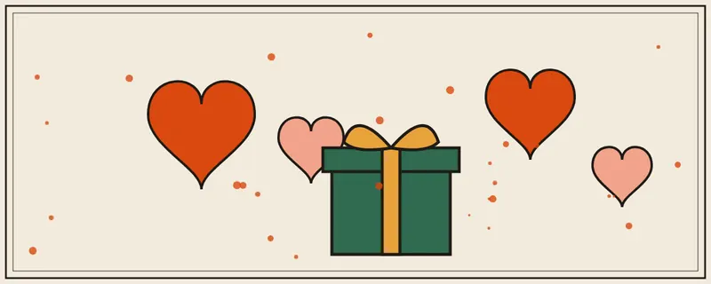Corazones y un regalo con moño para el Amor y Amistad de septiembre