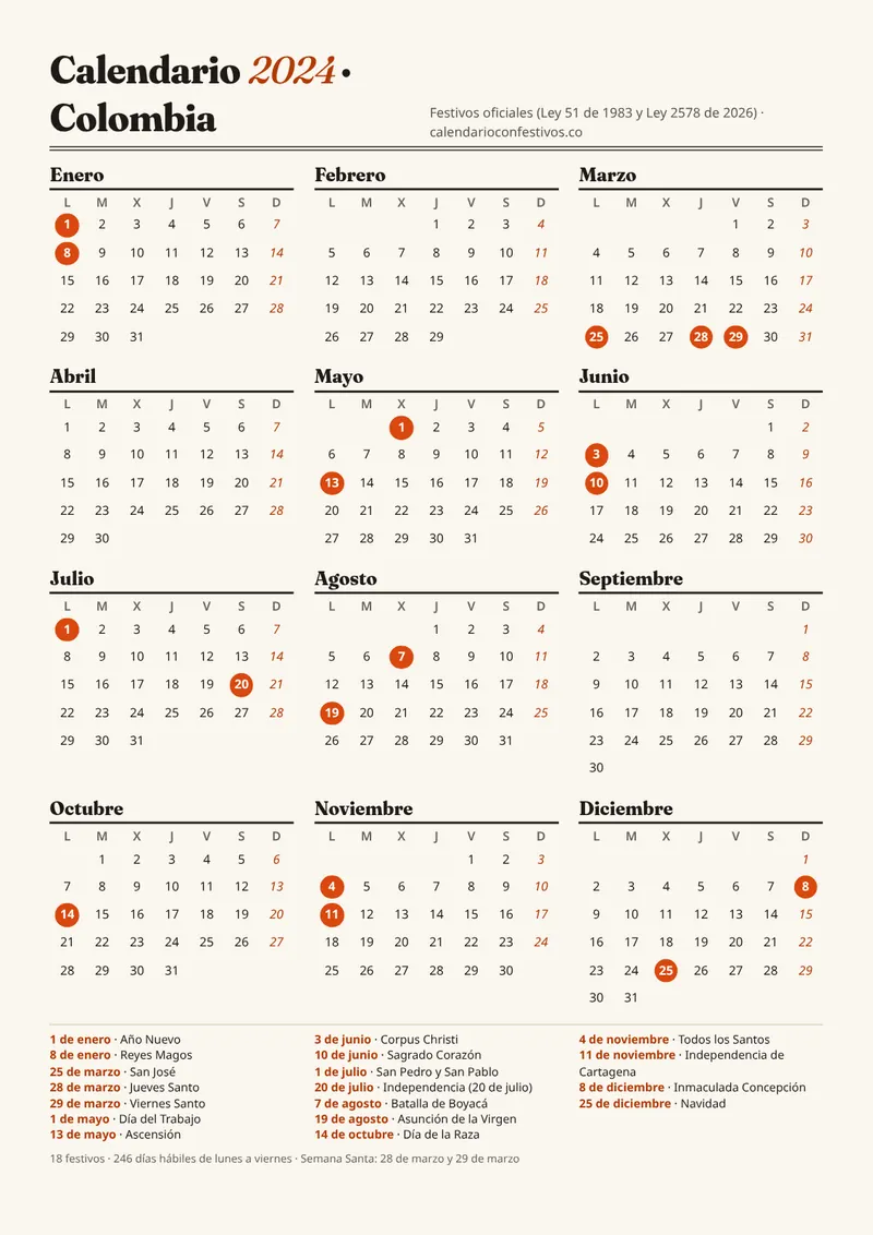 Vista previa del calendario 2024 anual vertical para imprimir