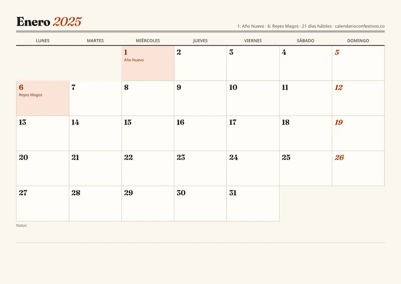 Vista previa del calendario 2025 mensual (12 hojas) para imprimir