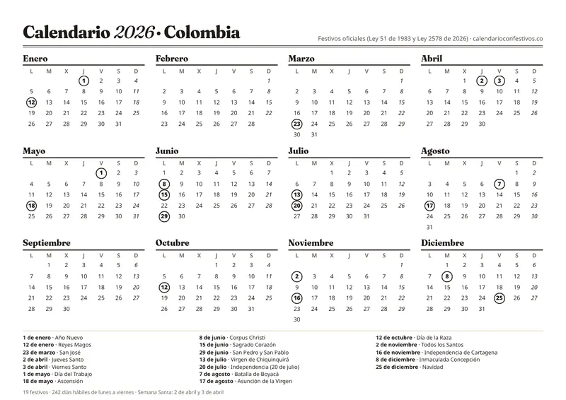 Vista previa del calendario 2026 blanco y negro para imprimir