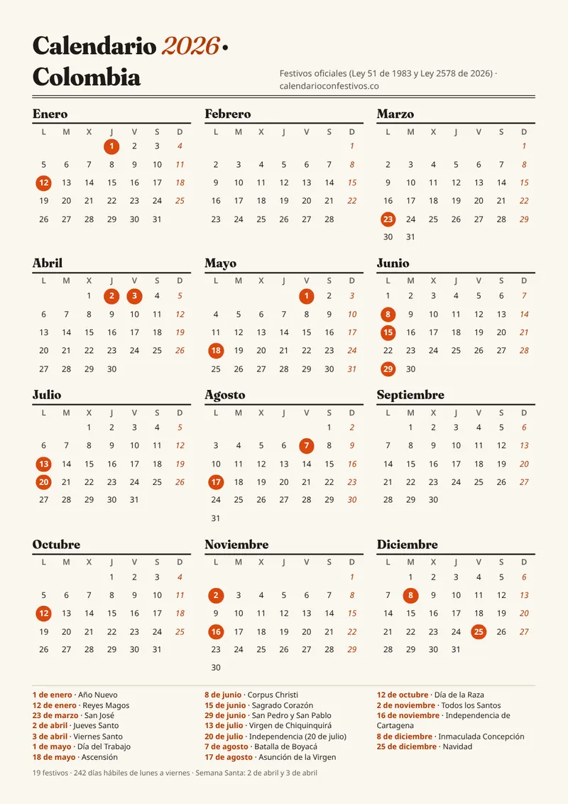 Vista previa del calendario 2026 anual vertical para imprimir