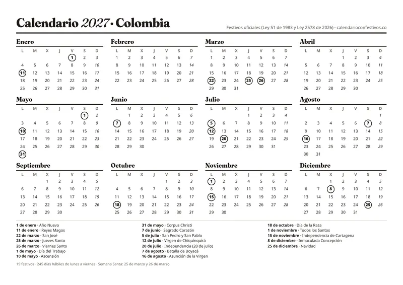 Vista previa del calendario 2027 blanco y negro para imprimir