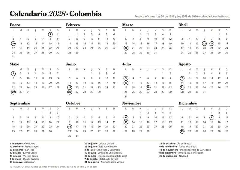 Vista previa del calendario 2028 blanco y negro para imprimir